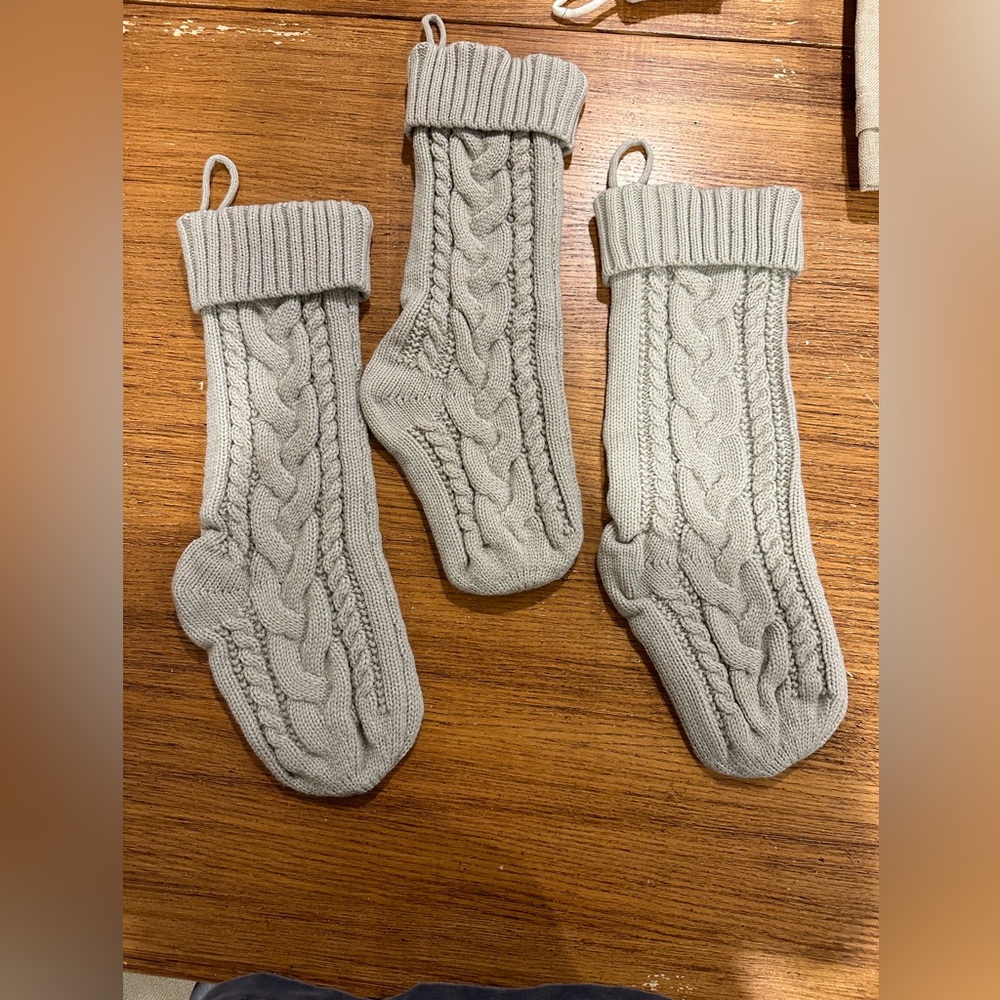 HEARTH AND HAND Three Chunky Knitted Light Gray Stockings